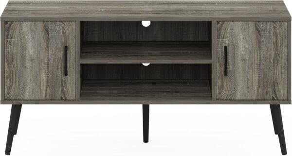 Furinno Claude Meuble TV de Style Milieu du Siècle avec Pieds en Bois, pour Téléviseur Jusqu'à 50 Pouces, Deux Armoires, Engineered Wood, Chêne Français Gris, Two Cabinets – Image 8
