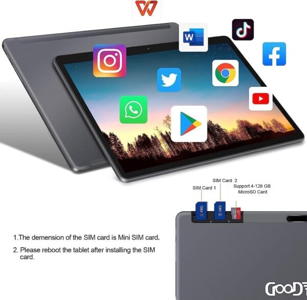 SUAAT 2025 Tablette Android 10 Pouces 4GB RAM + 64GB ROM avec Quad Core | Batterie 8000mAh | Dual Camera 5+8MP | WiFi 5G | Bluetooth | OTG | MicroSD 4-256 GB, avec étui - Gris – Image 4
