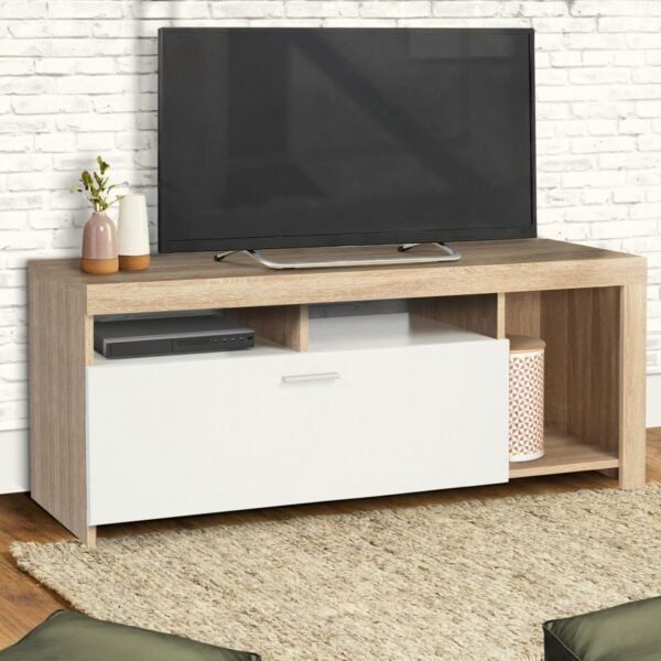 IDMarket - Meuble TV 110 cm Malo Bois et Placard Blanc – Image 2