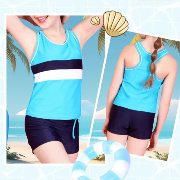 Febbabe Maillot de bain deux pièces pour fille avec short, tankini pour enfants, vacances d'été, plage, 3 à 15 ans – Image 5