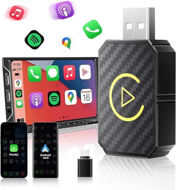 Weinsamkeit Adaptateur Car-Play sans Fil pour Smartphone, Uniquement pour Les Voitures 2016 + avec Car-Play Filaire D'usine, Puce 5G Double Cœur, Connexion Automatique en Quelques Secondes