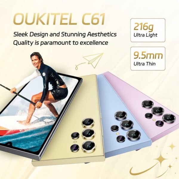 OUKITEL C61 Smartphone Pas Cher Android 15-16(4+12) Go +128Go(TF 1TB) Telephone Portable Pas Cher, 6.88" HD+ Écran, 5150mAh Telephone, 13MP+5MP Téléphone Gaming, 4G Dual SIM/GPS/Fingerprint/Face ID – Image 7