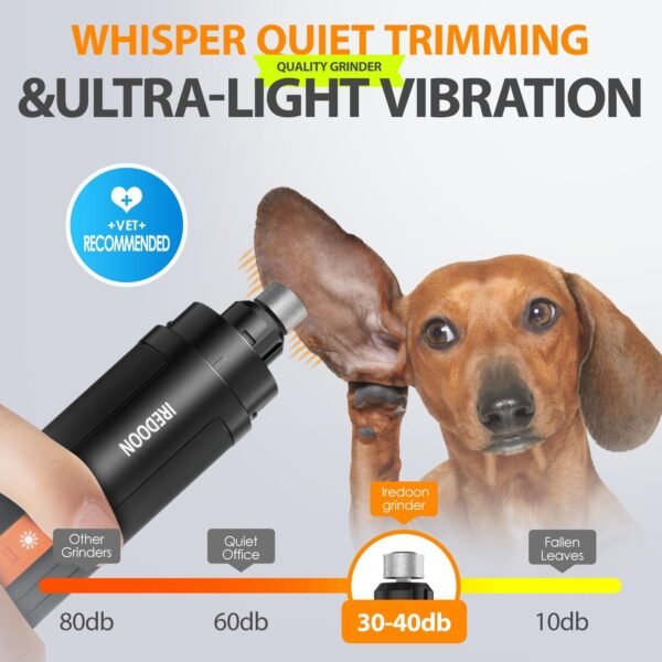 IREDOON Lime à Ongles Chien, Coupe-Ongles électrique Rechargeable Professionnel à 3 Vitesses pour Animaux de Compagnie avec 4 lumières LED, Silencieux (40DB) avec Capuchon Anti-poussière (Noir) – Image 4