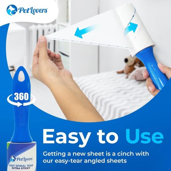PetLovers Rouleau adhesif Vetement Anti-Peluches pour Poils d'animaux 450 Feuilles très adhésives – Image 3