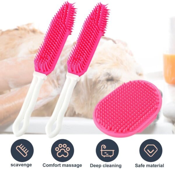 CWPFVQA 2 Brosses pour Animaux De Compagnie À Long Manche, 1 Brosse De Massage pour Animaux De Compagnie, Brosse De Toilettage pour Animaux De Compagnie, Brosse Douce pour Animaux De Compagnie – Image 5