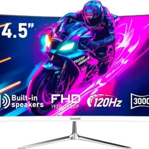 Gawfolk Moniteur incurvé 24,5 Pouces 120Hz avec Haut-Parleur, 3000R écran PC incurvé FHD 1080P, Blanc écran d'ordinateur avec Technologie Eye Care HDMI VGA, supporte VESA
