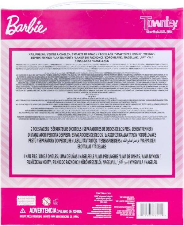 Barbie Movie 18 pièces Ensemble de maquillage à base d'eau pour enfants, comprend 15 vernis à ongles avec 2 espaceurs à orteils et 1 fichier à ongles pour les filles de 3 ans et plus, par Townley Girl – Image 2