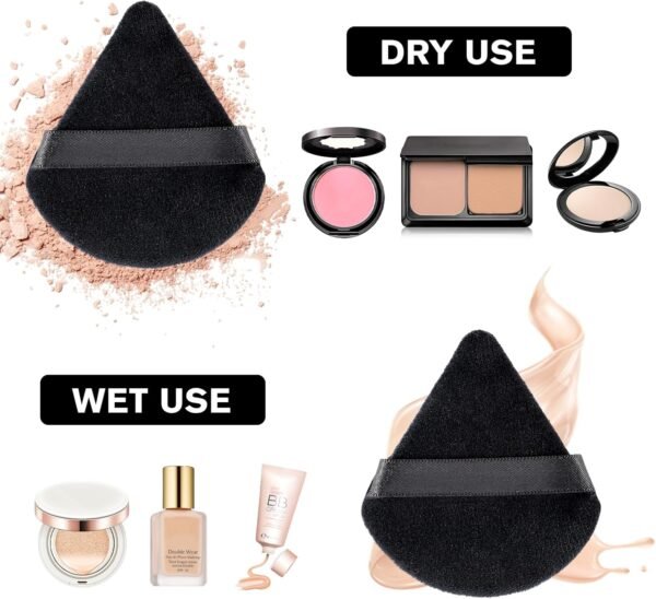 Lot de 6 Éponge de Maquillage avec 3 Houpette Triangle Noir, Eponges pour Fond de Teint Liquide et Poudre Libre, Réutilisables Accessoires Beauty et Outils set – Image 4