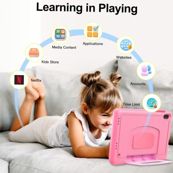 Tablette Enfants 8 Pouces 6Go RAM + 128Go ROM (TF 1To) Android 13 GMS Certified, Logiciel Enfant Pré-Installé, Éducative, Contrôle Parental,WiFi,4000mAh, Tablette Tactile avec Kid-Proof Étui -Rose – Image 3