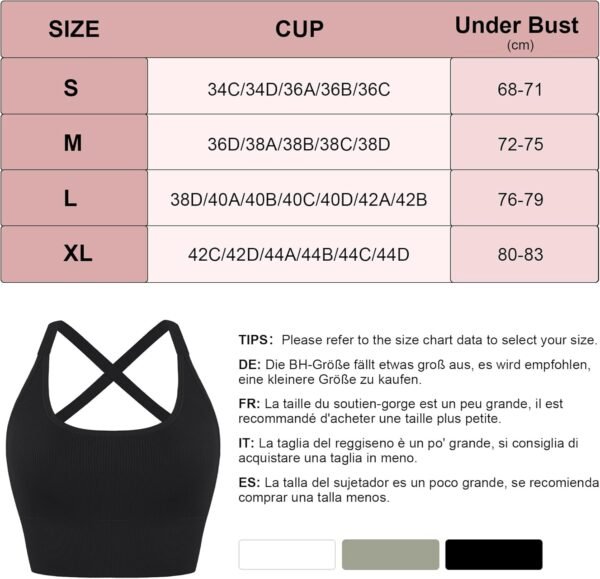 Crewhpo Brassiere Sport Femme sans Armature Soutiens-Gorge de Sport Femme Grande Taille Brassière Femme Maintien Fort avec Coussinets Amovibles pour Yoga Fitness Running S-XL – Image 6