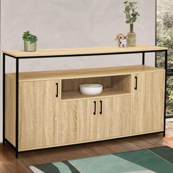 IDMarket - Buffet 4 Portes 140 cm Detroit avec Niche Design Industriel – Image 2