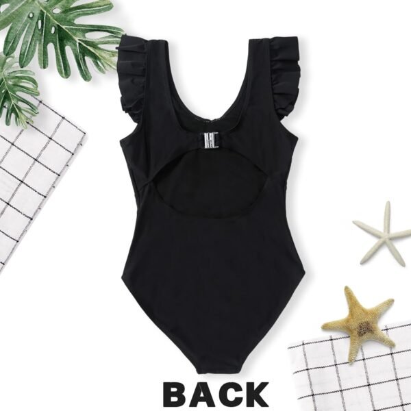 Momkonzz Maillot de bain une pièce pour filles - Bretelles à volants - Noir - 7-16 ans – Image 5
