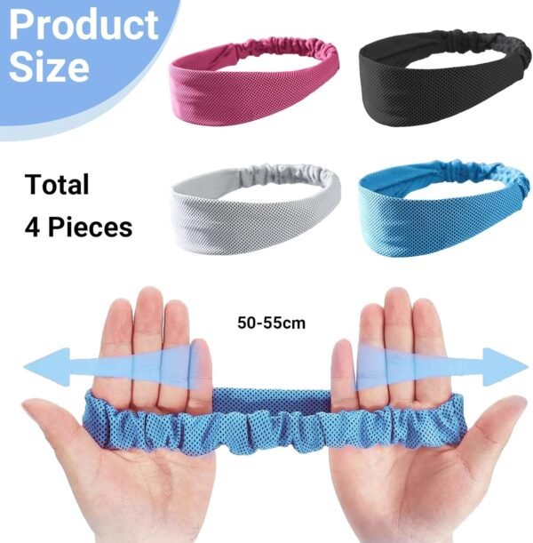 Mezrkuwr Lot de 4 bandeaux rafraîchissants – Bandeau d'entraînement rapide et frais pour homme et femme, bandeau anti-humidité pour temps chaud, course à pied, sport – Image 2