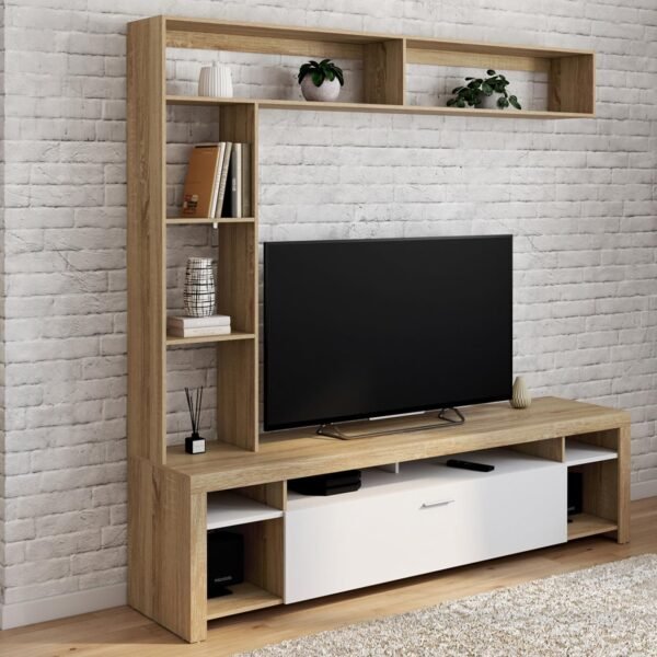 IDMarket - Ensemble Meuble TV et étagères 170 cm Malo Bois et Placard Blanc – Image 2