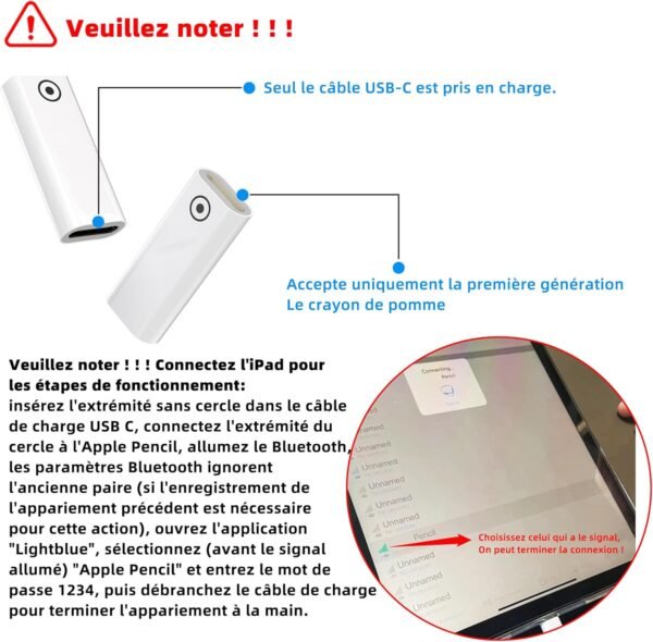 Adaptateur USB C Femelle vers Lightning Femelle (Lot De 2) pour Apple Pencil 1ère Génération pour IPad Chargeur Stylet Câble De Recharge Pen pour IPad 10eme – Image 2