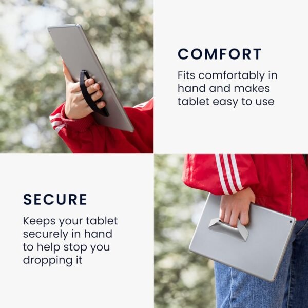 kwmobile 3X Support autoadhésif pour Tablette - Accessoire Universel Main pour tablettes - Sangle poignée élastique Dos Tablette - Noir-Bleu foncé-argenté – Image 2