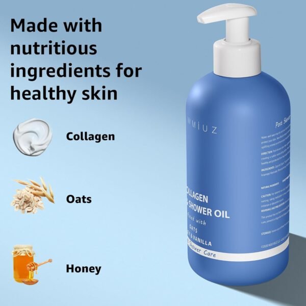 Huile de Douche au Collagène - Soin Naturel Après la Douche Pour la Peau Sèche Nettoyage & Adoucissement Lotion Hydratante Corps & Jambes Non Grasse Avoine Miel Vanille Spa Cadeau de Soins Personnels – Image 3