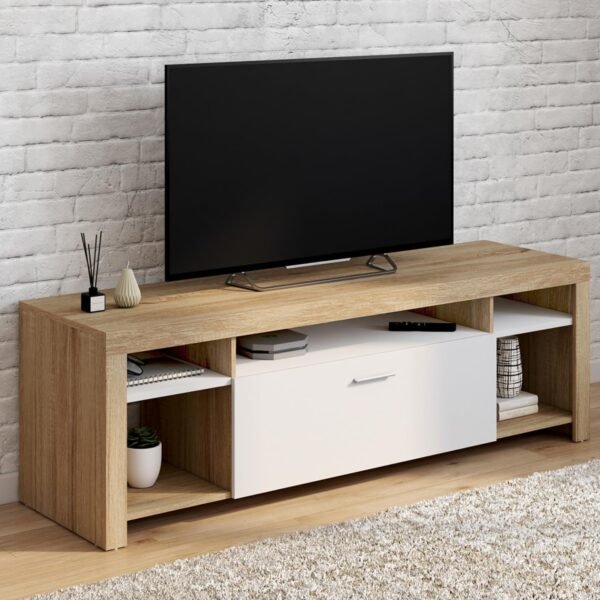 IDMarket - Meuble TV 140 cm Malo Bois et Placard Blanc – Image 2