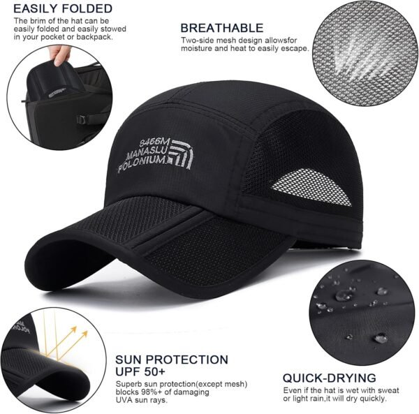 TAGVO 2 Paquets de Casquette de Baseball de Légère Pliable Unisexe, Casquette Running à Séchage Rapide en Maille, Chapeau de Golf Tennis Sport Anti-UV Protection Solaire Cap pour Femmes et Hommes – Image 3