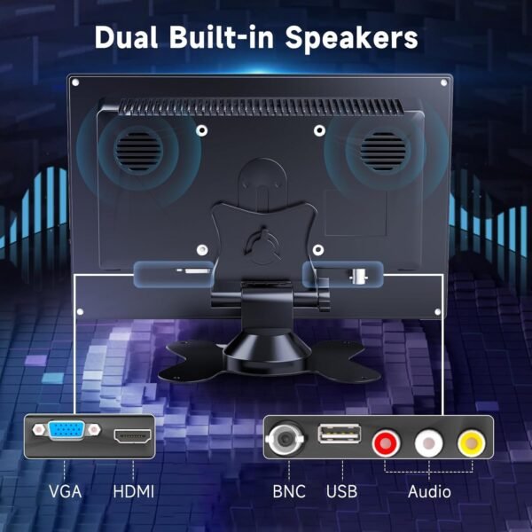 podofo Mini Moniteur LCD 10,1 Pouces, Moniteur Portable pour Ordinateur/Surveillance/caméra arrière, avec entrée HDMI/VGA/AVI/BNC/USB, Moniteur HDMI pour Le Jeu, DC 9-30V – Image 6