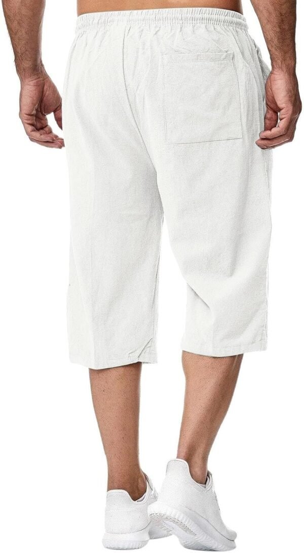 2025 Short Lin et Bermuda Homme 3/4 Long D'Été Pantacourt Coton, pour La Plage, Le Yoga, Le Jogging, Pantalon Taille Elastique Décontracté – Image 5