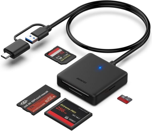 Lecteur de Carte mémoire, BENFEI 4 in 1 USB-C vers SD Adaptateur de Lecteur de Carte SD Micro SD MS CF, Compatible avec iPhone 15 Pro/Max, MacBook Pro/Air 2023, iPad Pro, Surface Book 3 et Plus
