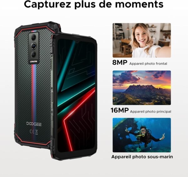 DOOGEE Blade10 Energy 4.5G Smartphone Incassable,Android 15 24GB RAM+128GB ROM/2TB,Telephone Portable Incassable 10.7mm 6.56" HD 90Hz Écran,Batterie 6150mAh,16MP Caméra,NFC/Widevine L1/Face Unlock – Image 7