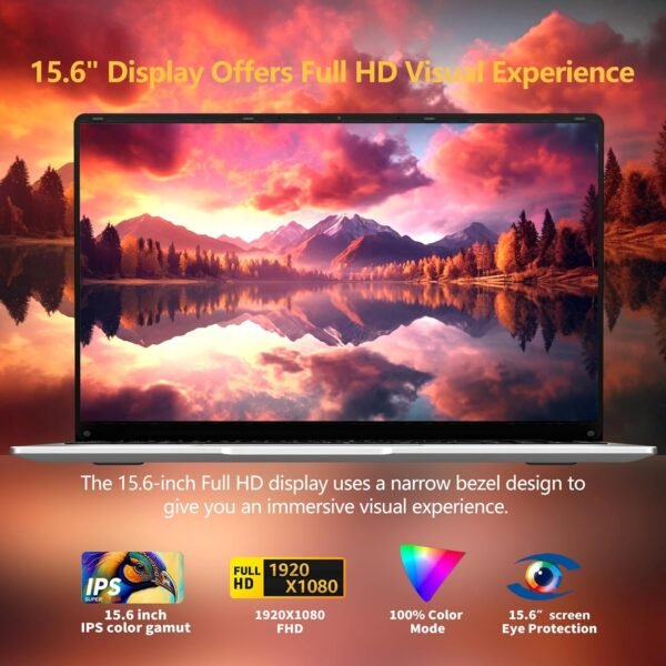 Ordinateur Portable 15,6 pouces Celeron N4000, PC Portable 8 Go RAM LPDDR4 SSD 256 Go Full HD 1920 x 1080, Laptop avec USB 3.0, Wi-Fi, mini HDMI, Bluetooth 4.2, prise en charge de l'extension SSD 1 To – Image 3