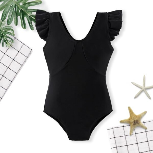 Momkonzz Maillot de bain une pièce pour filles - Bretelles à volants - Noir - 7-16 ans – Image 8