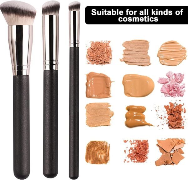 3Pcs Pinceau Fond de Teint, Pinceau Anticernes, Pinceau de Maquillage Professionnel pour Maquillage du Visage, Foundation Brush pour Mélange Liquide, Crème, Poudre, Fard à Joues ou Anticerne (A) – Image 5