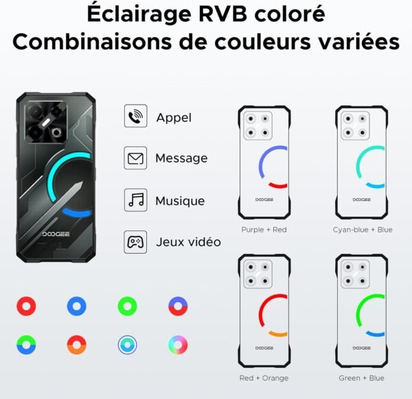 DOOGEE Blade GT Play Telephone Portable Incassable 5G, Smartphone Incassable avec Effet de Lumière LED, 6,72” FHD+ 120Hz, Dimensity D7050, 20GB+256GB/TF 2TB, 50MP AI Caméra, 5800mAh/NFC/AI Fonction – Image 2