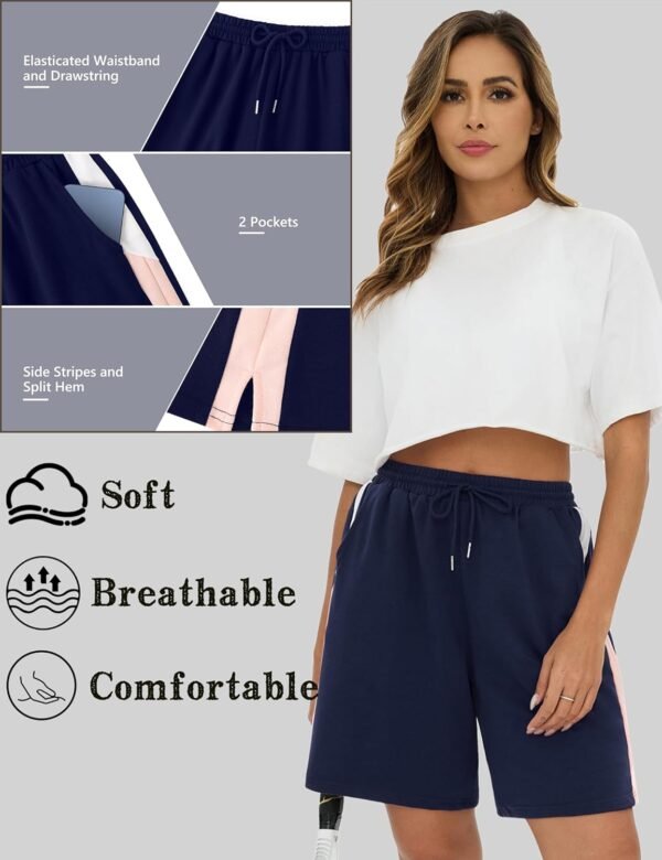 Terecey Short Sport Femme Été Pantalon Court Femme Doux avec Poches Bas de Survêtement Court Respirant pour Jogging Randonnée Fitness – Image 2