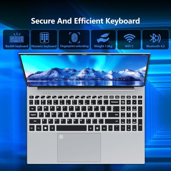 Ordinateur portable 15,6 pouces, 16 Go RAM SSD 512 Go processeur N5095 carte graphique UHD, PC Portable Full HD 1920 x 1080, avec WiFi 5/USB 3.0/pavé numérique/clavier rétroéclairé/Touch ID Laptop – Image 6