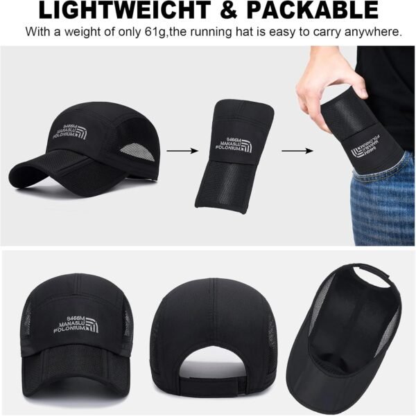 TAGVO 2 Paquets de Casquette de Baseball de Légère Pliable Unisexe, Casquette Running à Séchage Rapide en Maille, Chapeau de Golf Tennis Sport Anti-UV Protection Solaire Cap pour Femmes et Hommes – Image 4