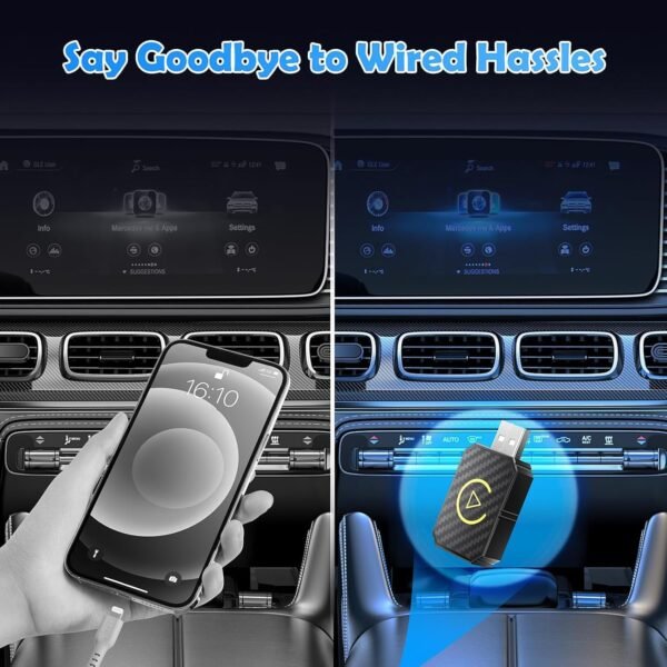 Weinsamkeit Adaptateur Car-Play sans Fil pour Smartphone, Uniquement pour Les Voitures 2016 + avec Car-Play Filaire D'usine, Puce 5G Double Cœur, Connexion Automatique en Quelques Secondes – Image 3