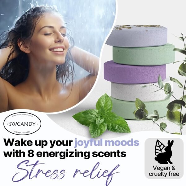 Vaporisateurs de douche Aromathérapie Cadeaux d'anniversaire pour femmes 8 pièces Cadeaux de la Saint-Valentin pour elle Maman Hommes Adolescents Adultes Pompes de bain Soins personnels avec des – Image 3