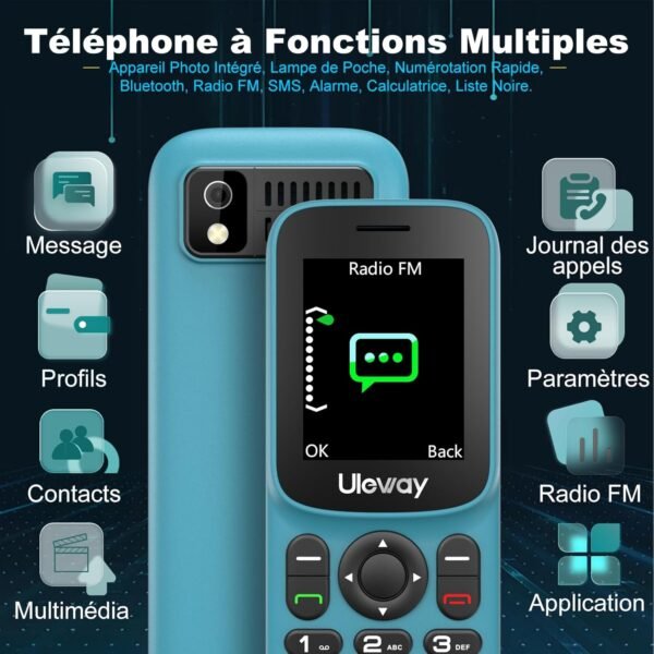 Uleway 4G Telephone Portable Senior Débloqué, Double SIM Téléphone Portable Personnes âgées | Téléphone Portable Compact Facile à Utiliser avec 1.8" LCD Écran | Haut Volume | USB C | Utiliser Nano SIM – Image 2