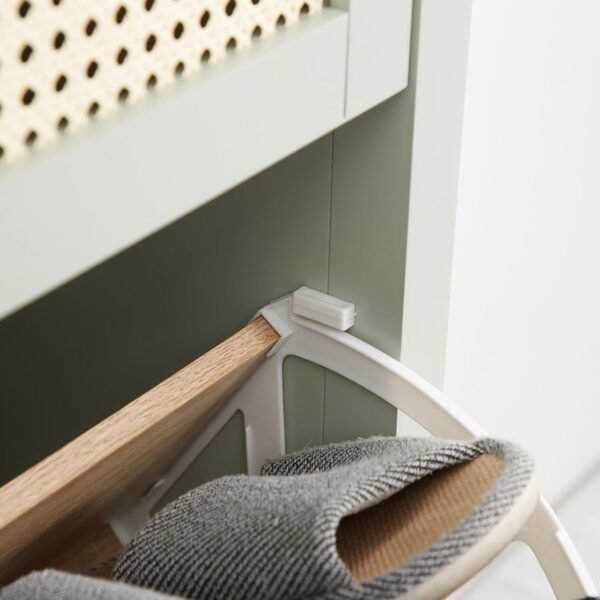 HOMCOM Meuble à Chaussures, 2 Portes battantes, 2 tiroirs réglables, bohème Chic en Bois Effet rotin – Image 9