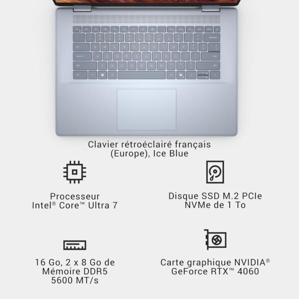 Dell Inspiron 7440 Laptop 14 2.8K Display, Intel Core Ultra 7-155H, 32 GB LPDDR5X RAM, 1 TB SSD, Intel Arc Graphics, Windows 11 Home - Cloud Cover, 2.8K NT+FHD CAM – Image 11