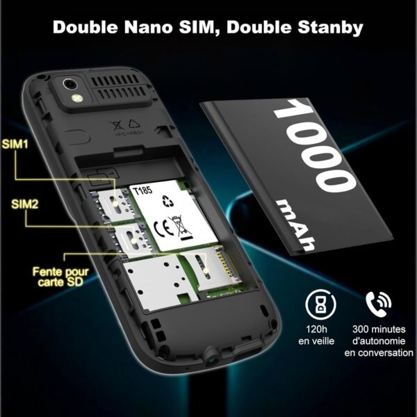 Uleway 4G Telephone Portable Senior Débloqué, Double SIM Téléphone Portable Personnes âgées | Téléphone Portable Compact Facile à Utiliser avec 1.8" LCD Écran | Haut Volume | USB C | Utiliser Nano SIM – Image 5