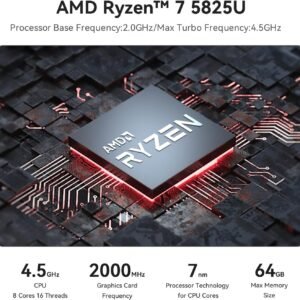 Alternative view of Beelink SER5 Pro Mini PC, AMD Ryzen 7 5825U (8C/16T, jusqu'à 4,5 GHz) 16Go DDR4 RAM 500Go NVMe SSD Mini Ordinateur de Bureau 4K 60Hz Triple écran, WiFi6/BT5.2/HDMI/DP/USB3.2