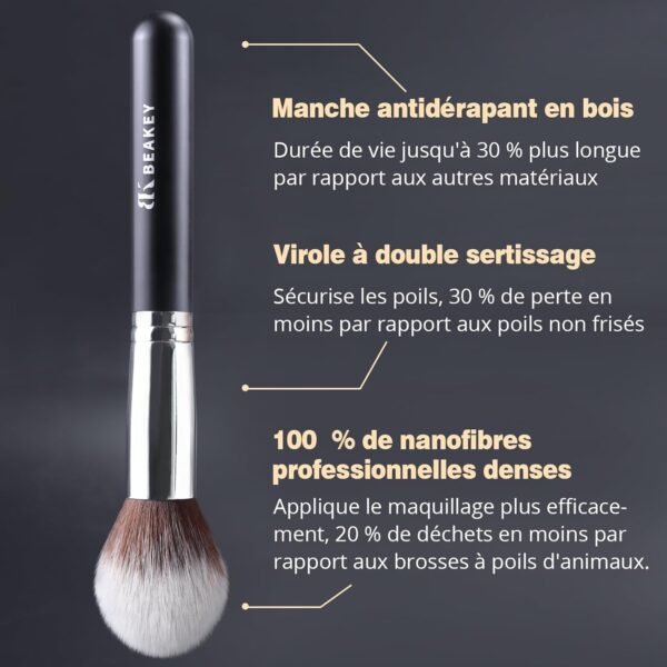 BEAKEY Pinceaux Maquillages Professionnel, Pinceau Maquillage Pour Fond de Teint Blush L'anti-cernes Fard à Paupières Poudre Libre, Avec Blender Eponge(10+2pcs, Noir/Argent) – Image 5