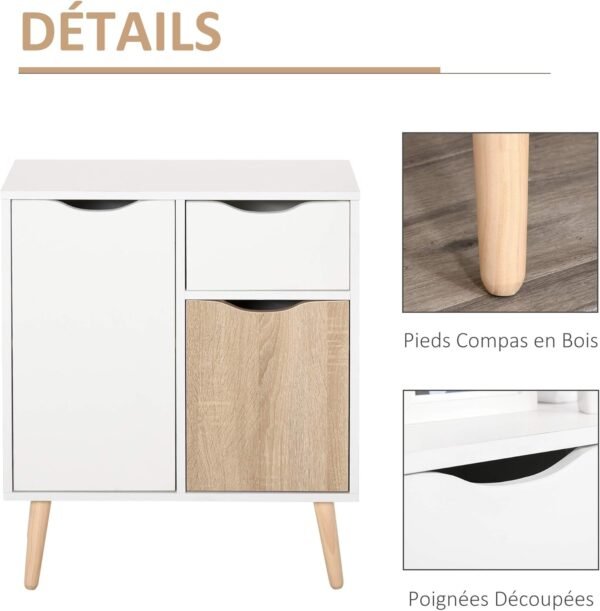 HOMCOM Buffet Meuble de Rangement Design scandinave 2 placards tiroir Coulissant Bois Blanc chêne Clair – Image 5