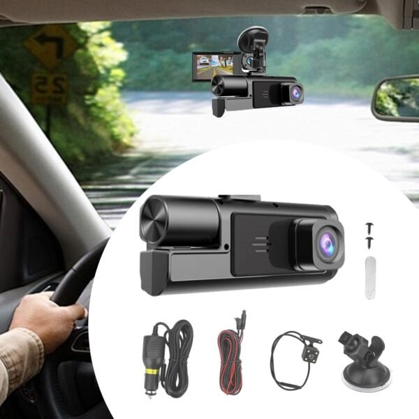 Caméra de Tableau de Bord | Caméra Embarquée Double Vue Pour Véhicule | Système Vidéo Intelligent 1080P 3 Canaux avec Objectif et Accessoires pour Moniteur Auto Camion et Voiture, Utilisation en Condu – Image 3