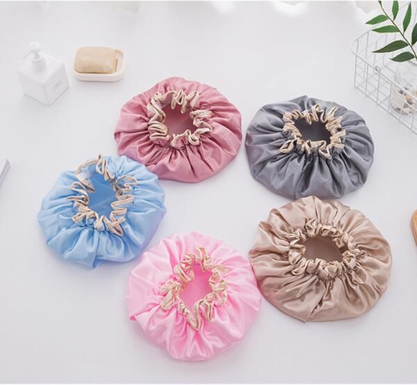 Bonnet de douche imperméable pour femme - Bleu - Réutilisable - Pour la douche, le sauna, les soins personnels, les cheveux secs, etc. – Image 6