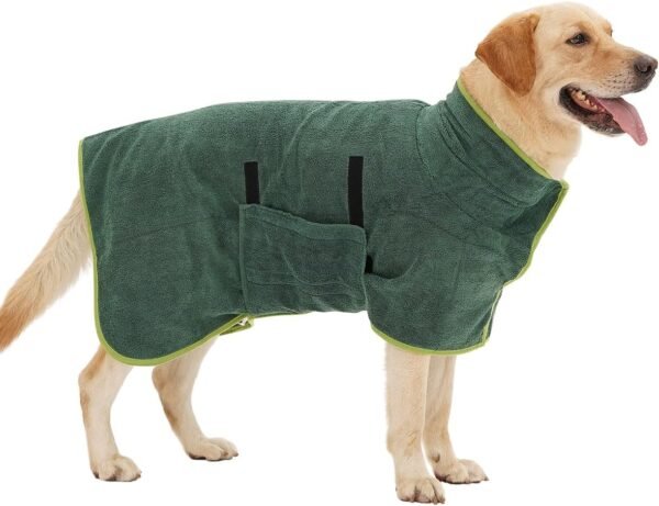 HezzLuv Peignoir pour Chien, Peignoir en Microfibre pour Chien Moyen et Grand, Super Absorbante Serviette pour Chien, Manteau de Séchage pour Animaux, Peignoir deBain à Séchage Rapide (Vert L)