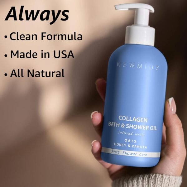 Huile de Douche au Collagène - Soin Naturel Après la Douche Pour la Peau Sèche Nettoyage & Adoucissement Lotion Hydratante Corps & Jambes Non Grasse Avoine Miel Vanille Spa Cadeau de Soins Personnels – Image 6