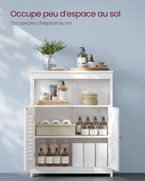VASAGLE Meuble de Salle de Bain, Meuble de Rangement, Commode, Placard, Armoire, avec Étagères Réglables, Étagère de Rangement avec 2 Portes, 30 x 60 x 80 cm, Blanc BBC40WT – Image 4