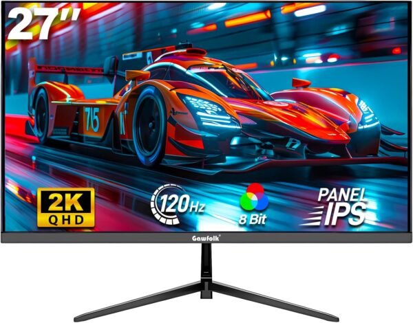 Gawfolk Moniteur de Jeu 27 Pouces QHD, écran PC IPS 2K 120Hz, 2560×1440P, FreeSync, HDMI, DisplayPort, VESA 75 * 75mm, Noir – Image 9
