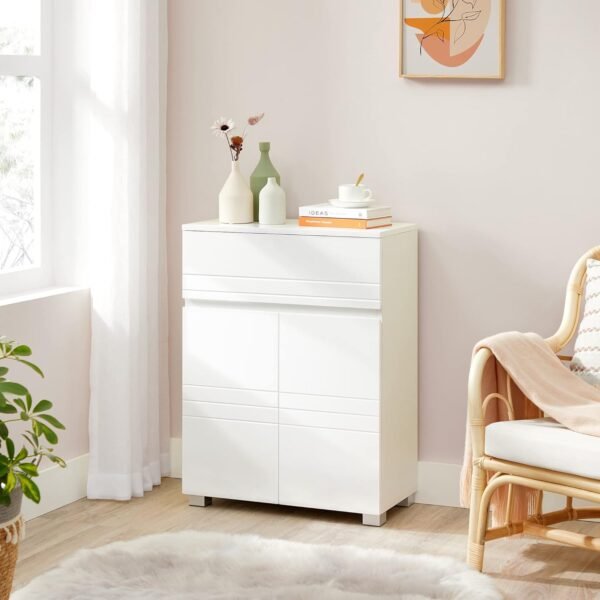 VASAGLE Meuble de Salle de Bain sur Pied, Meuble de Rangement avec tiroir, Armoire à Double Porte, étagère réglable, pour entrée, Couloir, 60 x 30 x 80 cm, Blanc BBK140W01 – Image 6